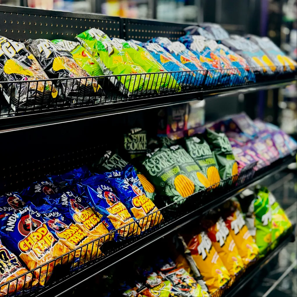 Chips and snack aisle at EZ Smoke House Hampton VA