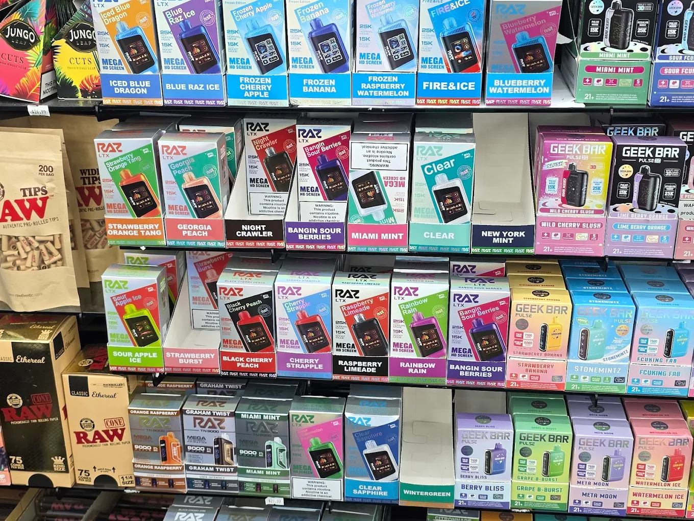 Raz LTX and Geek Bar disposable vapes at EZ Smoke House Hampton VA