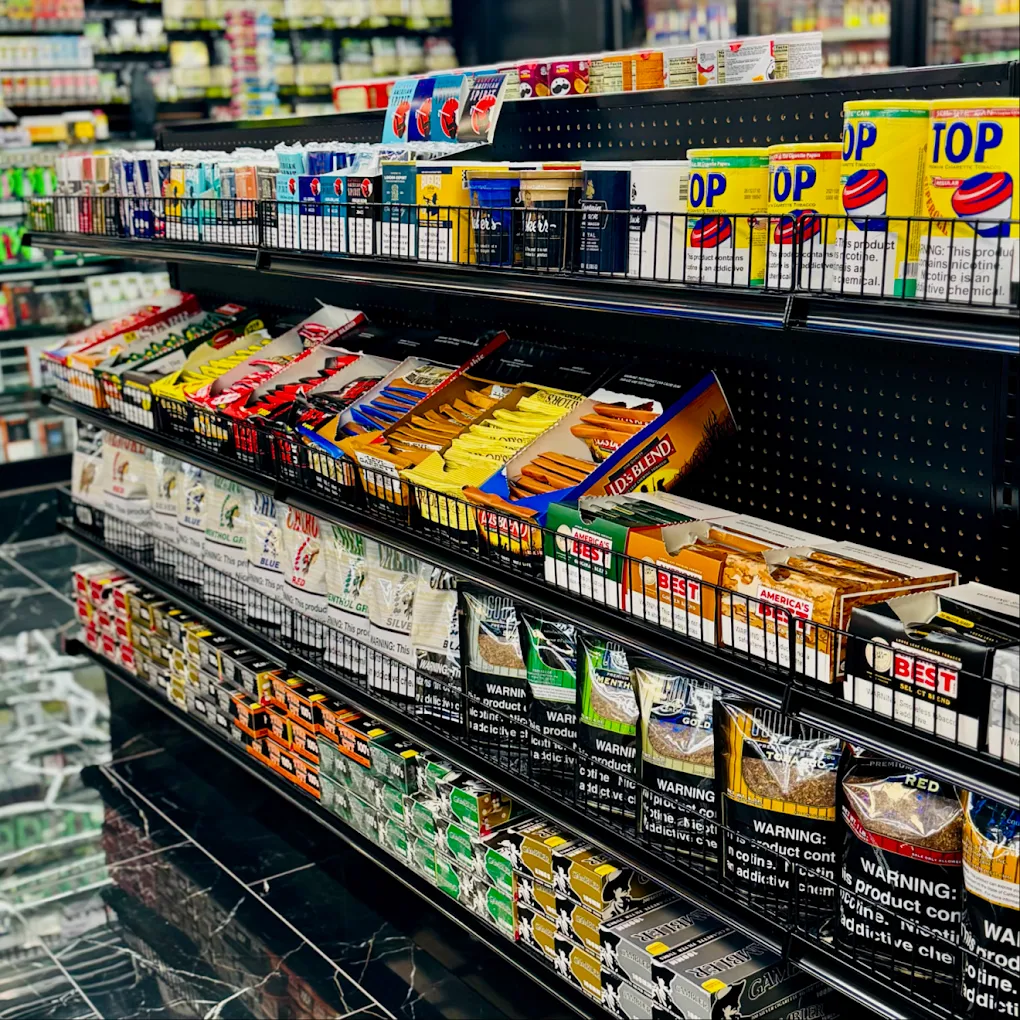 Cigarettes and pipe tobacco aisle at EZ Smoke House Hampton VA