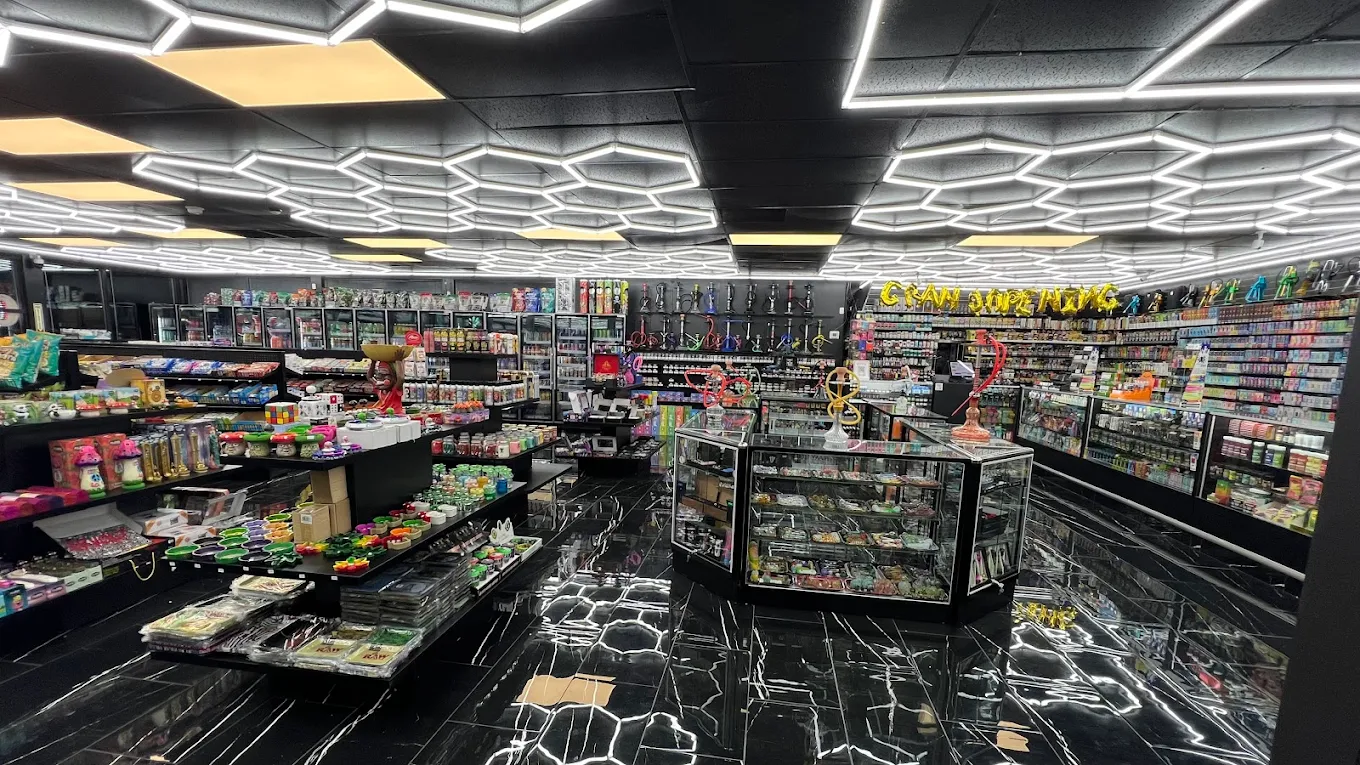 Inside EZ Smoke House Hampton Virginia — wide aisle view